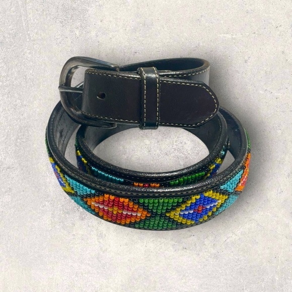 Gap Vintage Genuine Leather Multicolored Beaded Belt main image 15